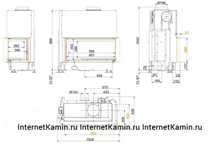Brunner Architektur-Kamin Eck 38/86/36 правый с подъемом