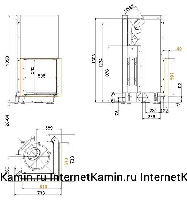 Brunner Eck-Kamin 57/52/52 с подъемом (вертик.открытие)