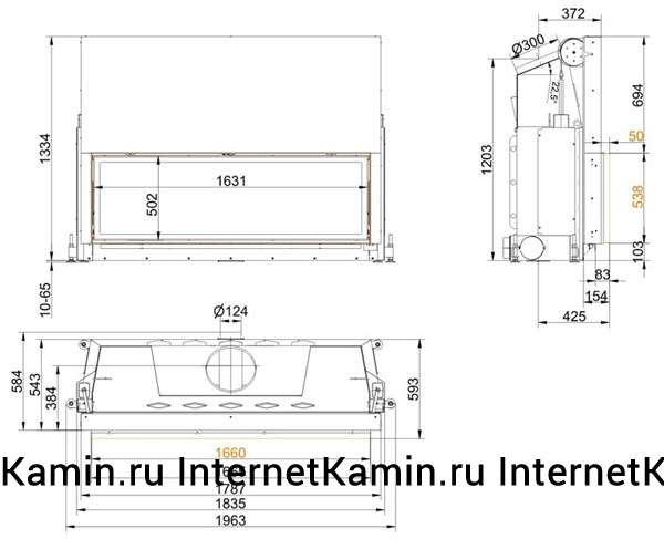 Brunner Architektur-Kamin 53/166 flach (вертикальное открытие дверцы)