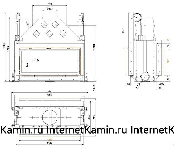 Brunner Architektur-Kamin Tunnel 53/121 (вертикальное открытие дверцы, двухсторонн.)